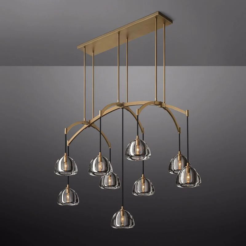 Hemisphere Delicate Crystal Linear Chandelier 54"
