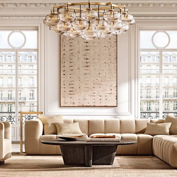 Cabrette Float Glass Round Chandelier 60"