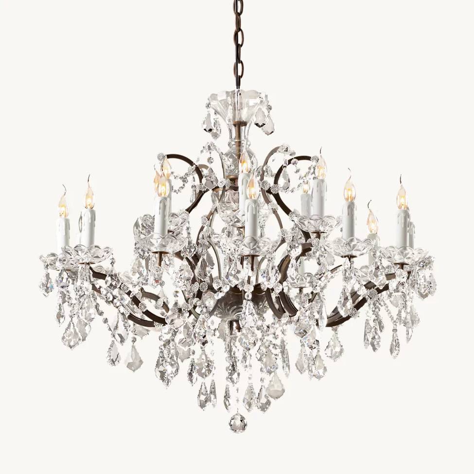 Rococo Vintage Crystal Round Chandelier 33"