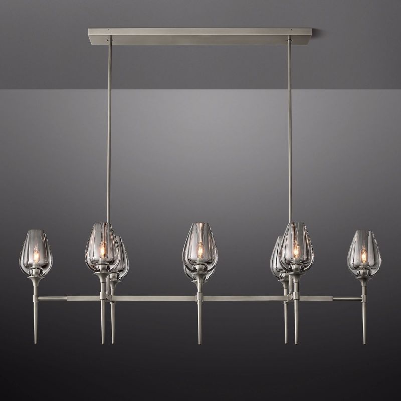Tulip Crystal Petal Linear Chandelier 52"