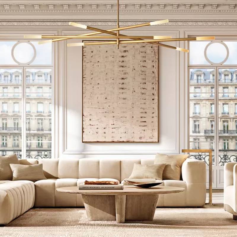Rousselin 8-Light Mobile Rod Chandelier 80"