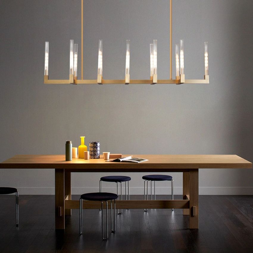 Cannele Ribbed Glass Linear Chandelier 67"