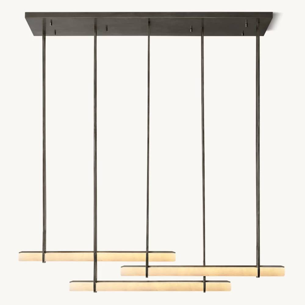 Audubon Sculpt Alabaster Triple Bar Linear Chandelier 72"