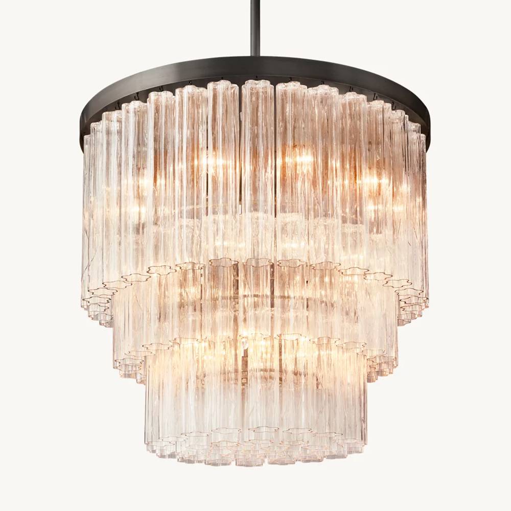 Cielo Lustred Glass Three-Tier Round Chandelier 36"