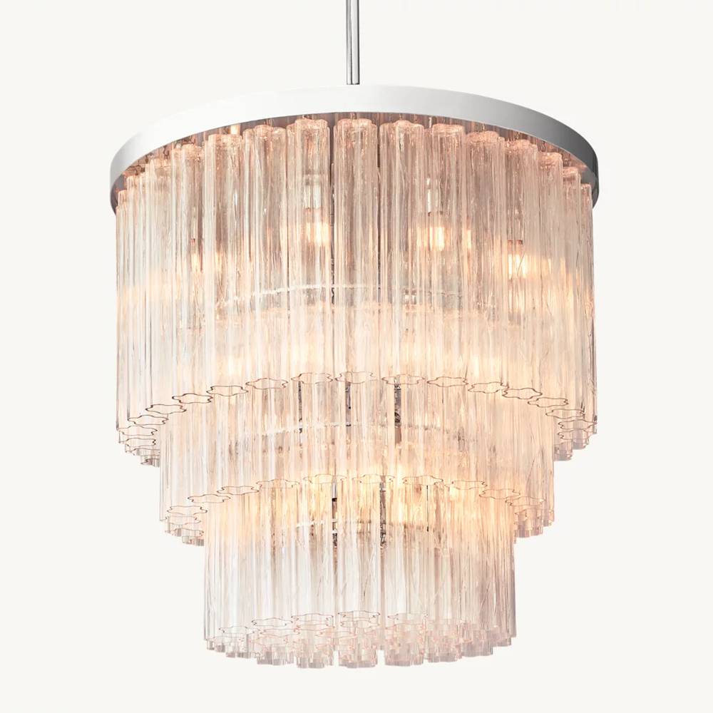 Cielo Lustred Glass Three-Tier Round Chandelier 36"