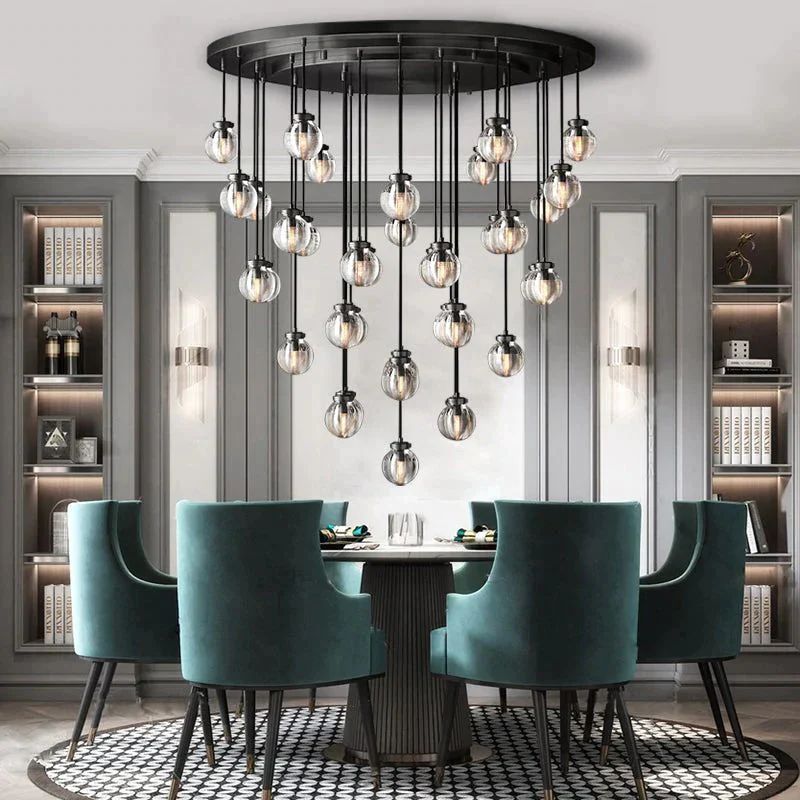 Pearl Carved Inciso Round Chandelier 60"