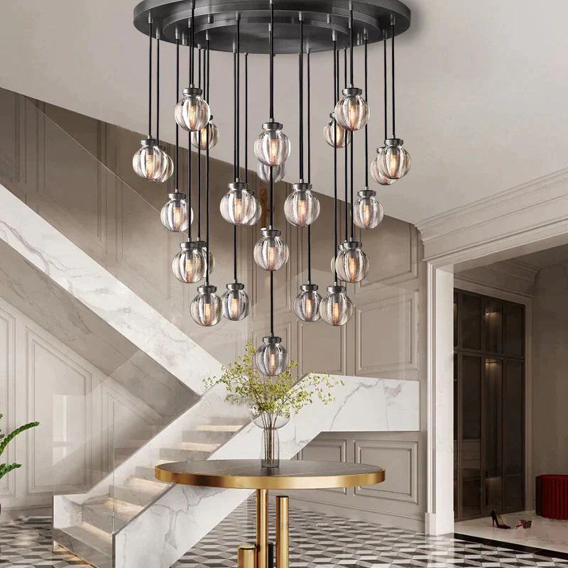 Pearl Carved Inciso Round Chandelier 60"