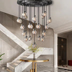 Pearl Carved Inciso Round Chandelier 60"