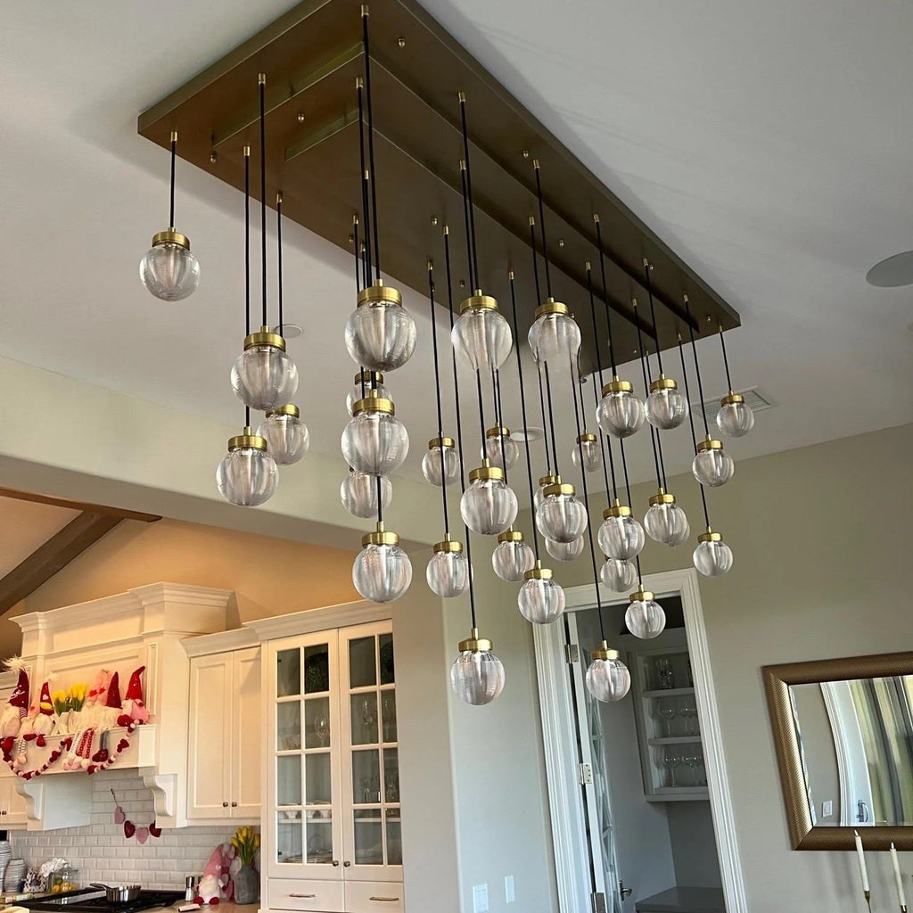 Pearl Carved Inciso Rectangle Chandelier 36"