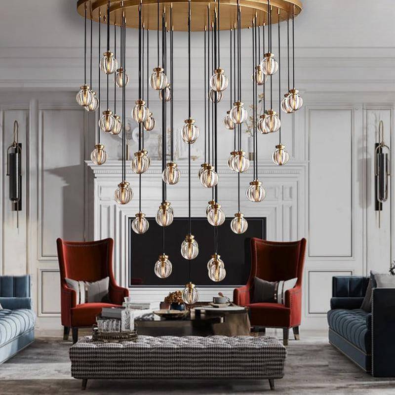 Pearl Carved Inciso Round Chandelier 60"