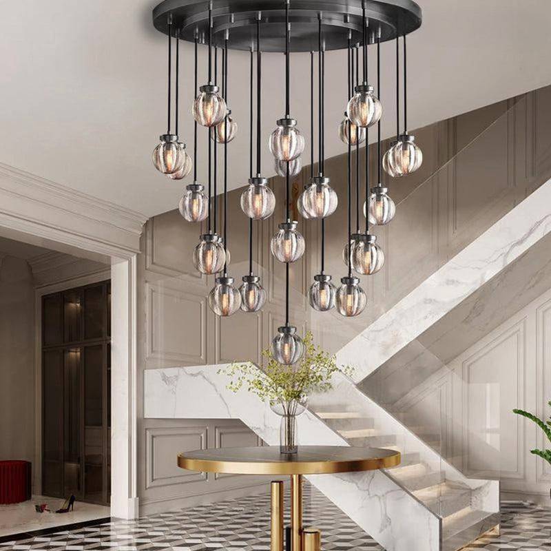 Pearl Carved Inciso Round Chandelier 38"