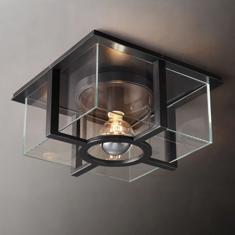 Petrus Structured Glass Square Flush Mount