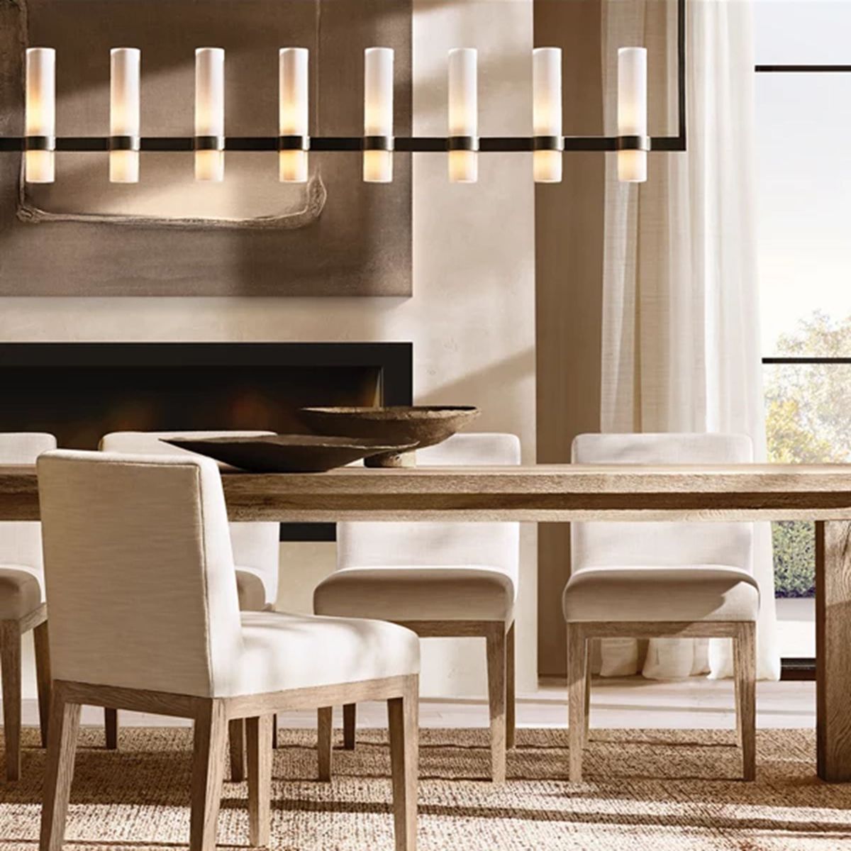 Ravelle Milk Glass Linear Chandelier 59"