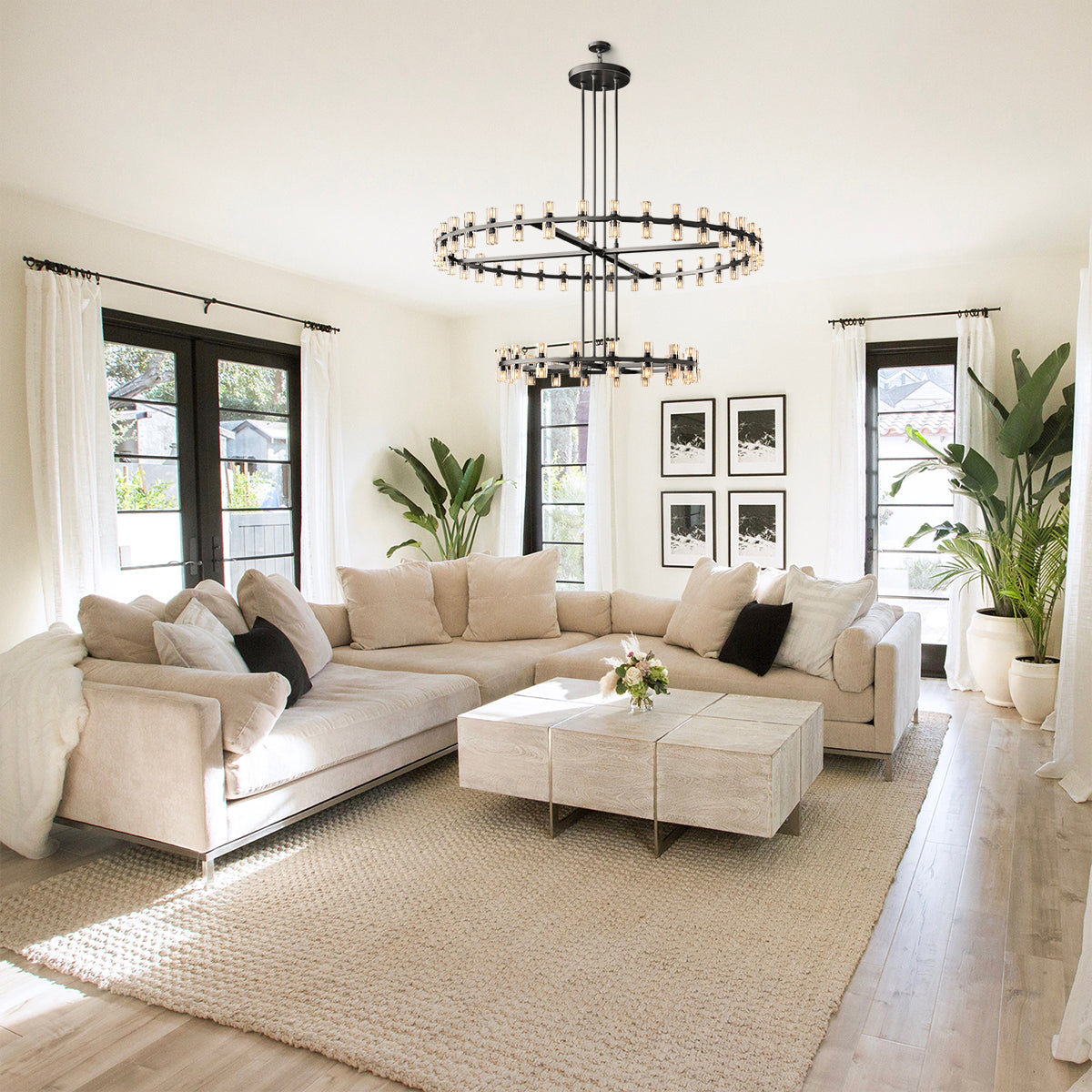 Arcachon Hexagon Crystal Two-Tier Round Chandelier 60"