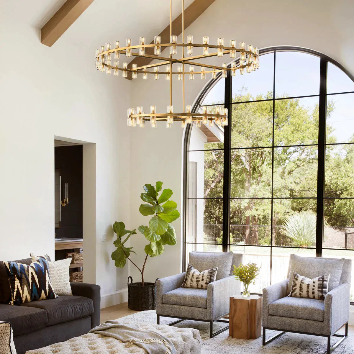 Arcachon Gear Crystal Two-Tier Round Chandelier 60"