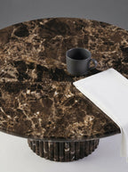 Emperador Marble Round Coffee Table with Sculptural Petal Base | Luxury Natural Stone Center Table