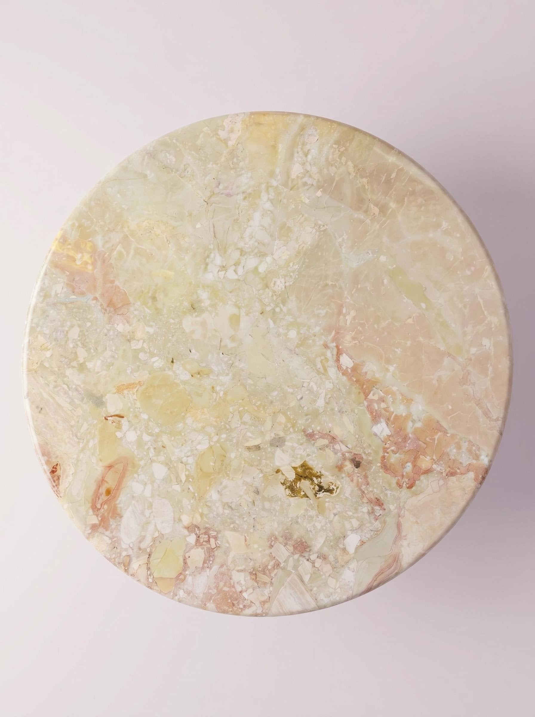 Breccia Aurora Marble Round Coffee Table with Petal Edge Pedestal Base | Luxury Natural Stone Furniture