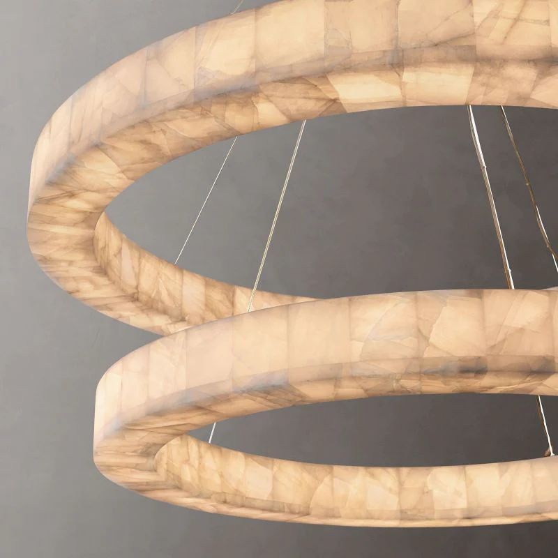 Rivage Veined Alabaster Two-Tier Round Chandelier 60"
