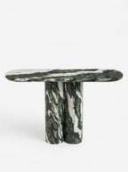 Green Forest Marble Console Table with Oval Shape Top and Double Cylinder Legs
