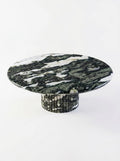 Luxury Green Forest Marble Petal Base Round Coffee Table | Sculptural Natural Stone Center Table