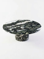 Luxury Green Forest Marble Petal Base Round Coffee Table | Sculptural Natural Stone Center Table