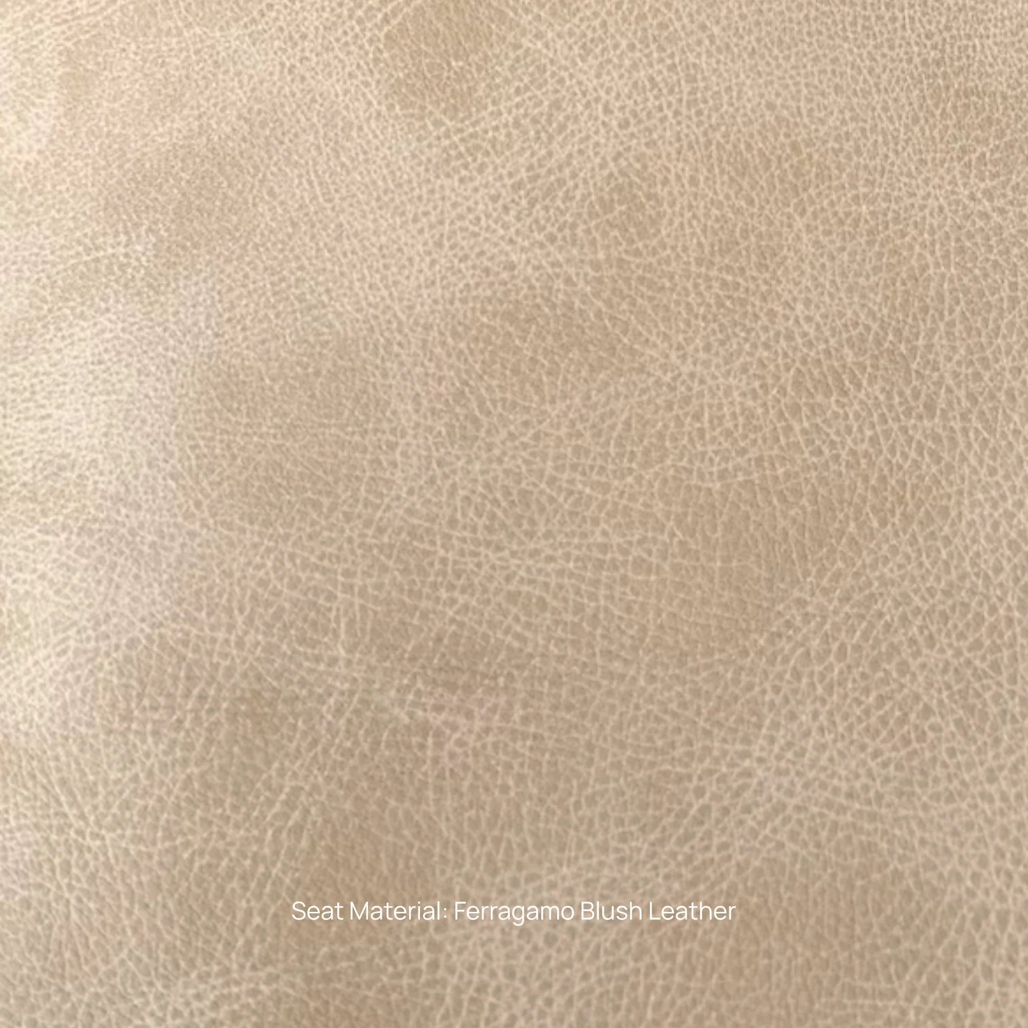 Close-up of beige leather texture with 'Ferragamo Blush Leather' text.