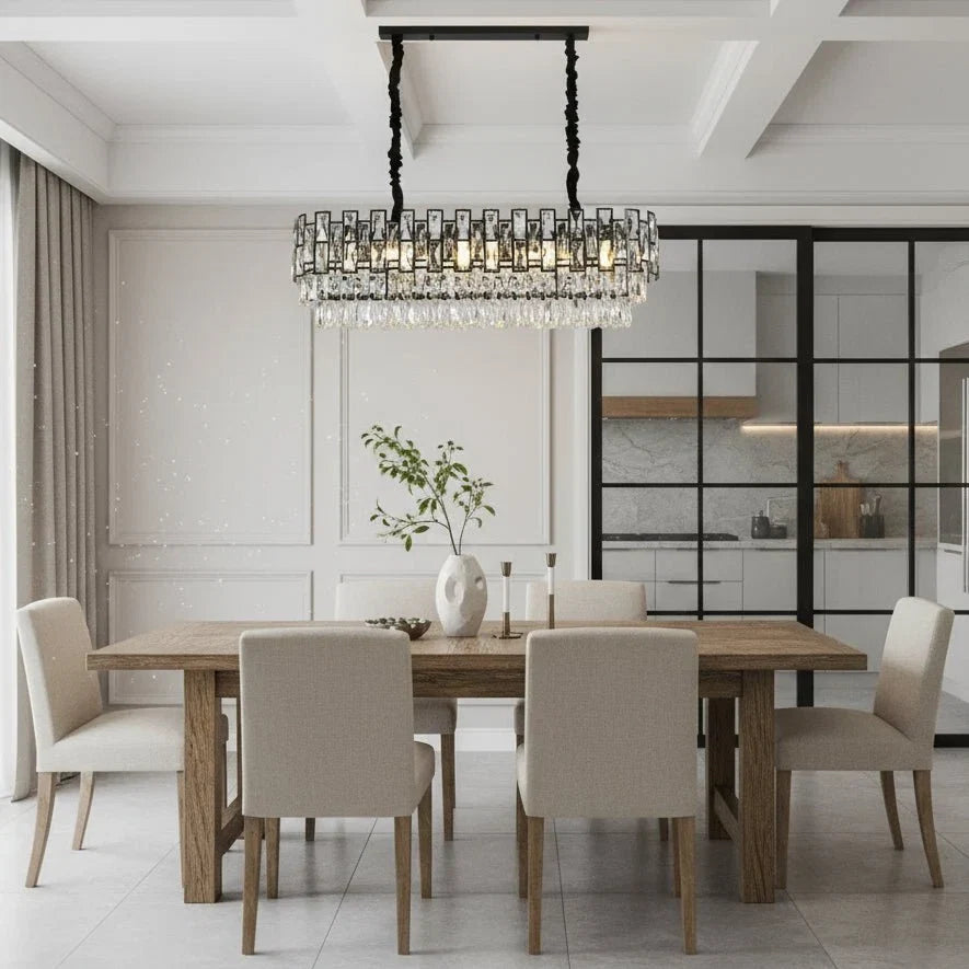 Molini minimalist dining chandelier in black over a table