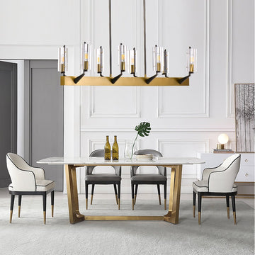 Reiss dining chandelier over a dining table