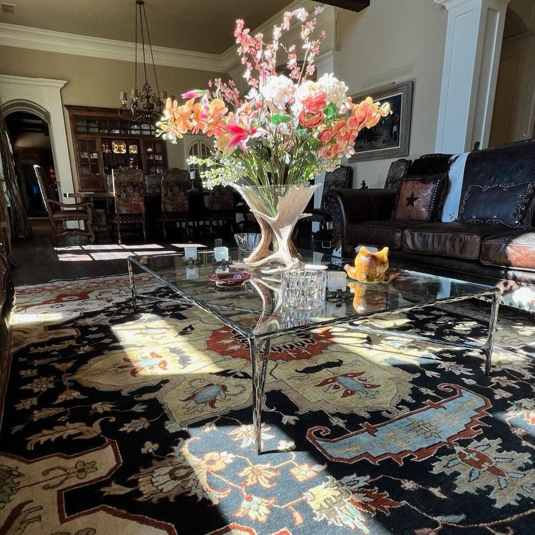Hand-Forged Metal Rectangle Glass Coffee Table
