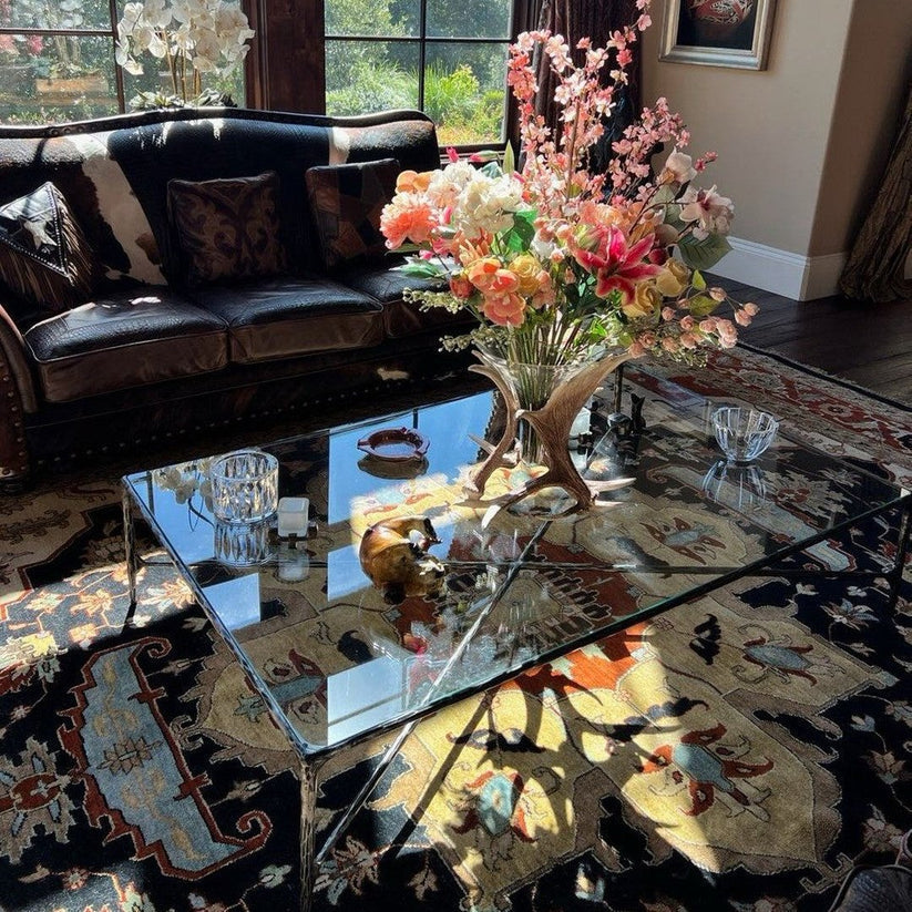 Hand-Forged Metal Rectangle Glass Coffee Table