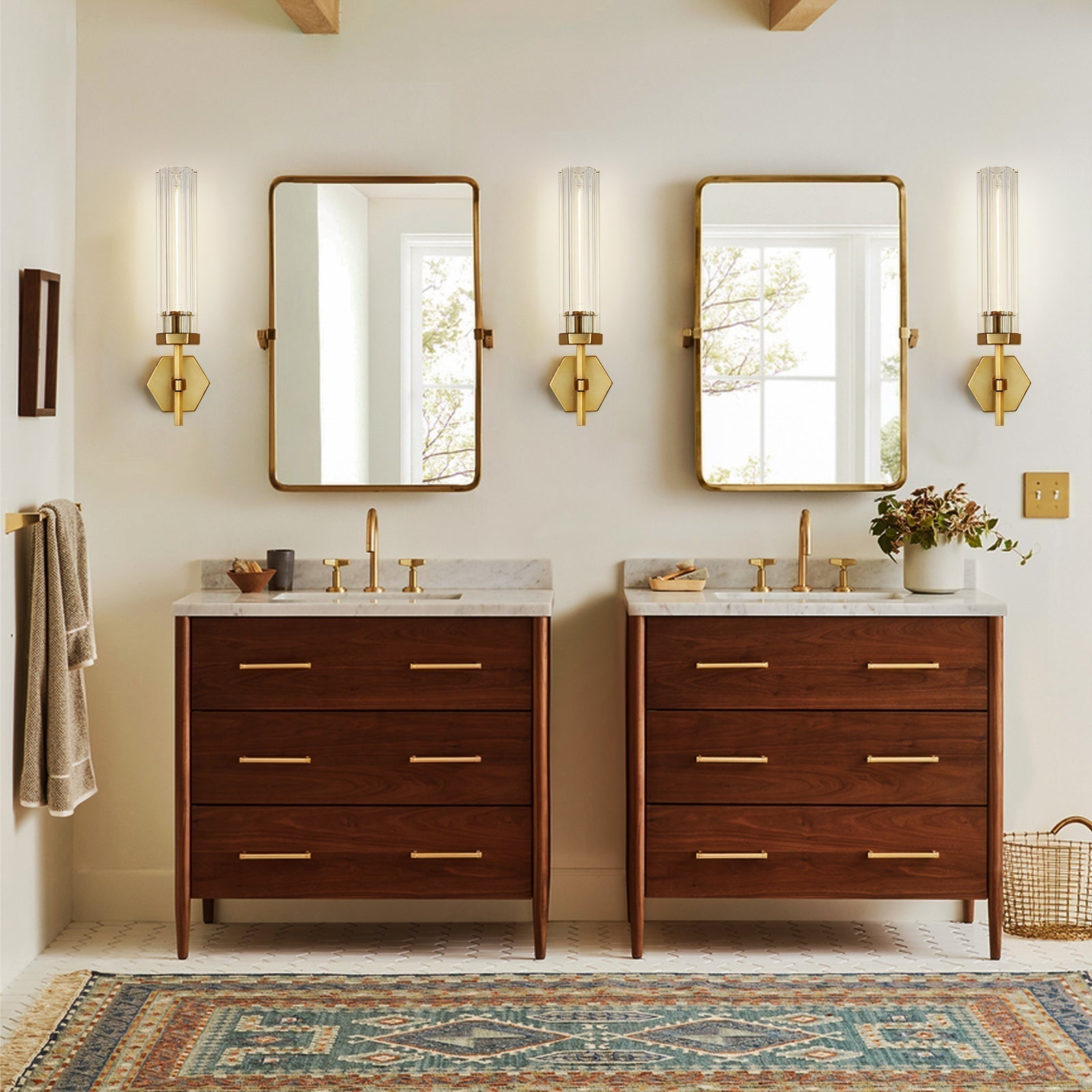 Lambert Hexagonal Glass Double Wall Sconce