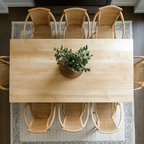 Top down view of a maple dining table