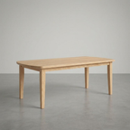 Wooden table on a gray floor with a neutral background