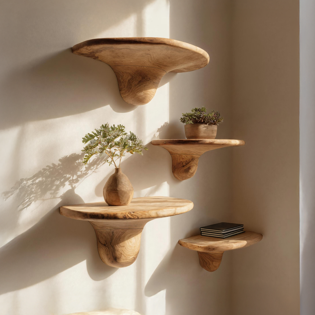 Modern Solid Wood Mushroom Shelf For Contemporary Bedroom Decor