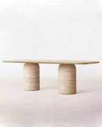 Natural Beige Travertine Double-Cylindrical Base Dining Table