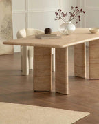 Natural Beige Travertine Rectangle Dining Table
