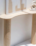 Natural Beige Travertine Wave Console Table - Block Base