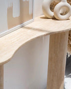 Natural Beige Travertine Wave Console Table - Block Base