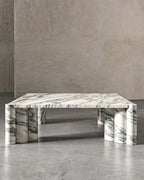 Natural Marble Arabescato Square Coffee Table - Block Base