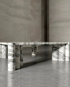 Natural Marble Arabescato Square Coffee Table - Block Base