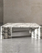 Natural Marble Arabescato Square Coffee Table - Block Base