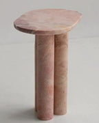 Natural Marble Pink Rose Side Table - Three Cyl-Base