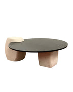 Nero Margiua Marble Coffee Table-White Travertine Block Base