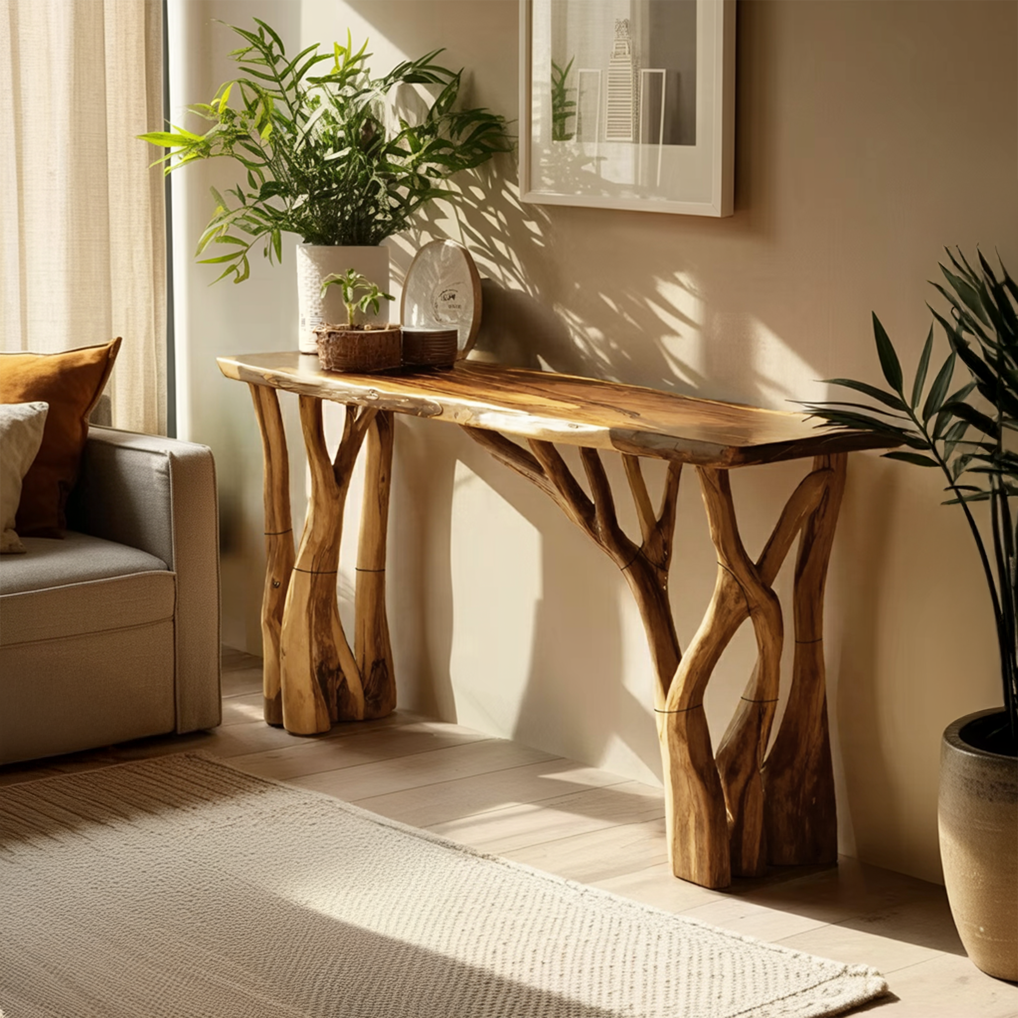 Modern Wooden Live Edge Console Table For Living Room Decoration