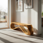 Handcrafted Style Bench With Sculptural Curves For Home