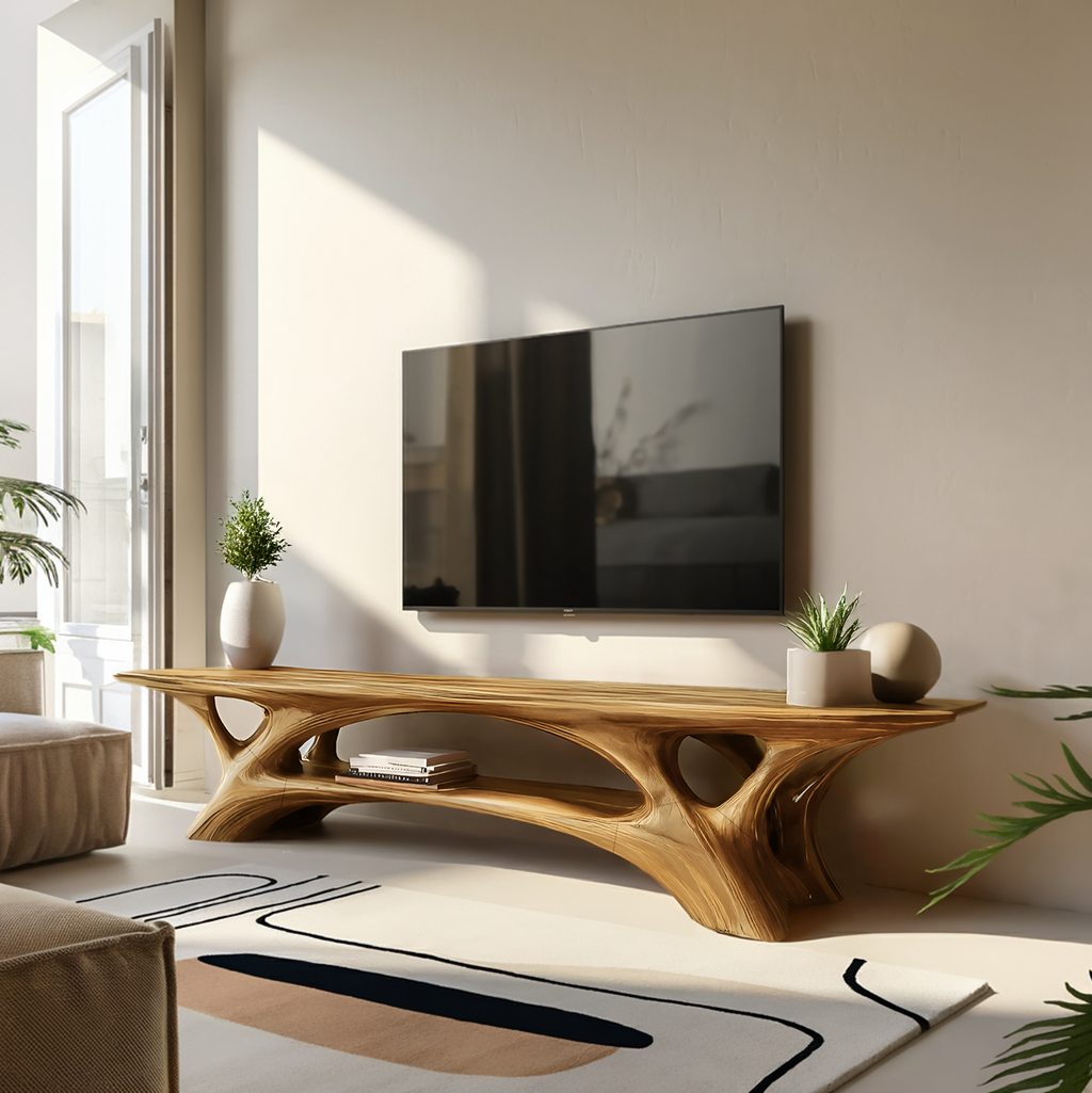 Organic TV Stand With Flowing Curved Design For Modern Home