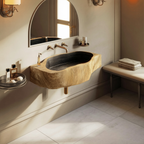 Handcrafted Wall Mounted Wooden Bathroom Sink For Bathroom Furniture Decor