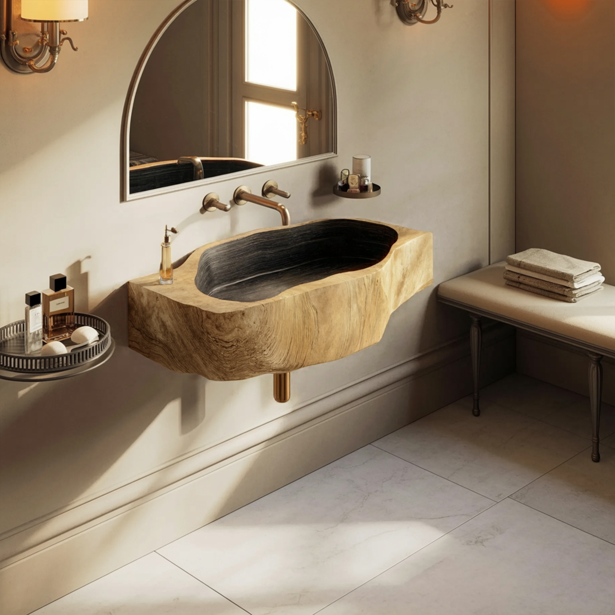 Handcrafted Wall Mounted Wooden Bathroom Sink For Bathroom Furniture Decor