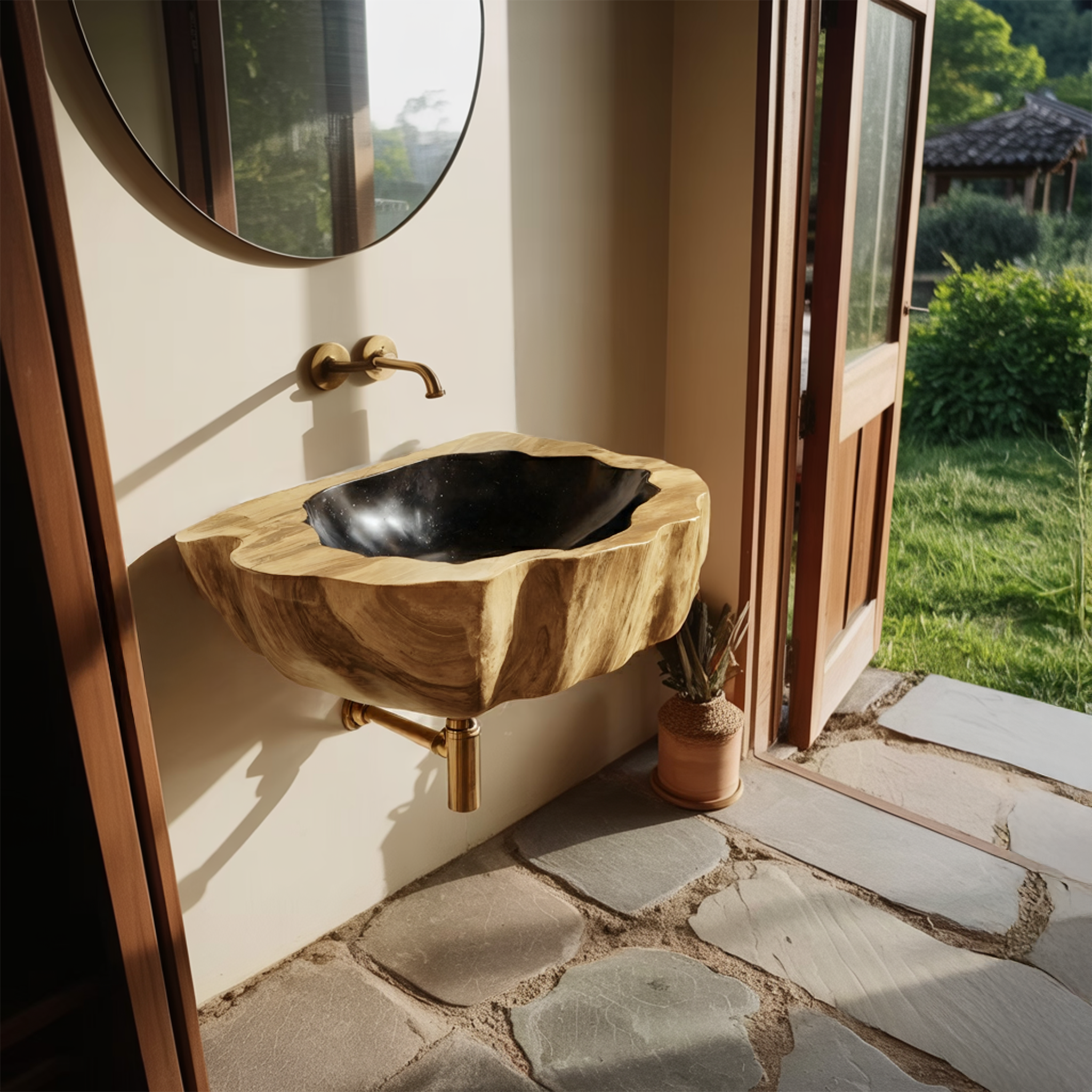 Handcrafted Wall Mounted Wooden Bathroom Sink For Custom Bathroom Decor