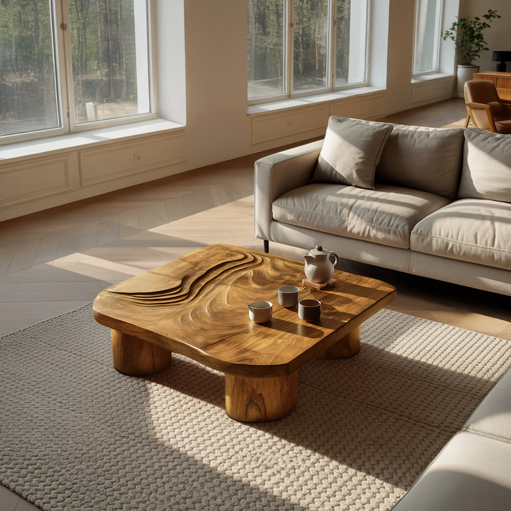 Handcrafted Abstract Solid Wood Coffee Table For Entryway